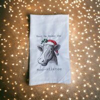 Besticktes Lustiges Geschirrtuch, Geschenkgeschenk, Baumwollgeschirrtuch, Kuh Weihnachtsgeschirrtuch von CAROLINESCREATION71