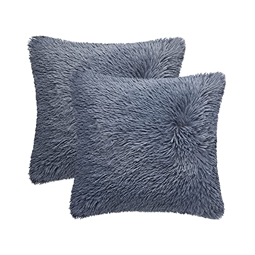 CAROMIO 2er Set Kunstpelz-Kissenbezügen Mode Fluffy Soft Square Kissenbezüge Dekorative pelzige Plüschetasche Home Kissenbezug für Wohnzimmer Sofa Schlafzimmer Auto,Grau,50x50cm von CAROMIO