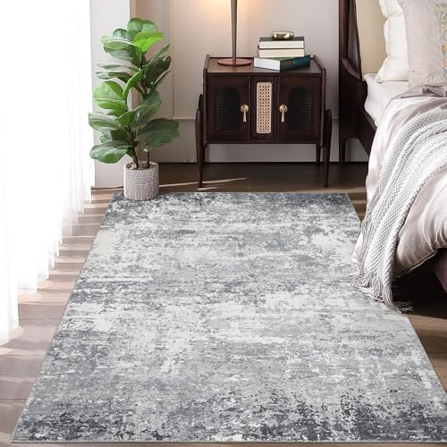 CAROMIO Abstrakte Teppiche Schlafzimmer, Teppich Wohnzimmer Waschbarer, Modernes Design,Großer Teppich für Esszimmer Büro Bereich Dekor, Grau 120 x 170 cm von CAROMIO