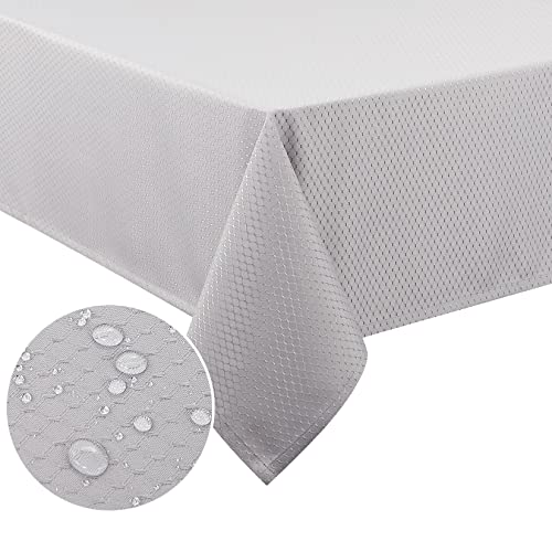 CAROMIO Abwischbare Tischdecke Hellgrau Waffel Tischtuch aus Polyester Wasserabweisend Tisch Decke, 137x137cm Quadratisch Tischwäsche für Esstisch Zuhause Hochzeit von CAROMIO