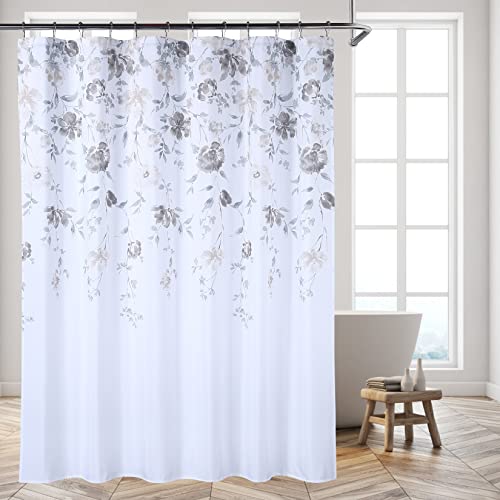 CAROMIO Blumen Duschvorhänge 180x180cm Wasserdicht Duschvorhang Anti Schimmel Duschvorhang mit 12 Duschvorhangringen für Badezimmer, Grau von CAROMIO