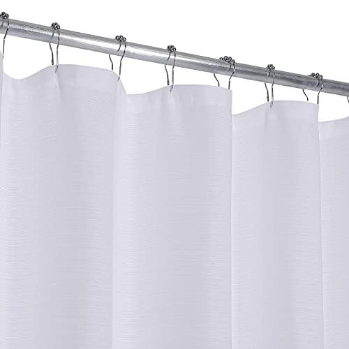 CAROMIO Duschvorhang Gestreift Shower Curtain Texturiert Duschvorhang Leinenoptik Waschbar Dekorativ für Badezimmer Badewanne, 180 x 200 cm Weiß von CAROMIO