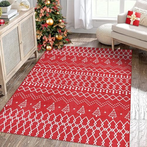 CAROMIO Großer Weihnachtlicher Teppich, Schneeflocke Teppich, Faltbarer Dünner Teppich, Marokkanischer Teppich mit Geometrischem Teppich für Drinnen und Draußen Wohnzimmer Schlafzimmer, 160 x 230 cm von CAROMIO