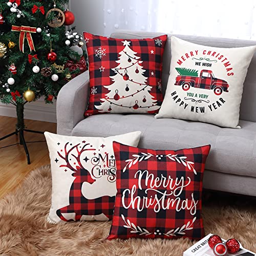 CAROMIO Kissenbezug Rot Weihnachten Kissenbezüge Hirsch Weihnachtskissenbezug 4 Stück Frohe Kissenhülle für Sofa Deko 45 x 45 cm Schottenmuster CAROMIO Kissenbezug Rot Weihnachten Kissenbezüge Hirsch Weihnachtskissenbezug 4 Stück Frohe Kissenhülle für Sofa Deko 45 x 45 cm Schottenmuster von CAROMIO