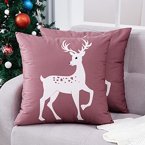 CAROMIO Kissenbezug Samt mit Hirschmuster,Weiche quadratische dekorative Dekokissenbezüge für Sofa Couch Schlafzimmer,Weihnachtskissenbezug,Rosa,50x50cm,2er Pack von CAROMIO