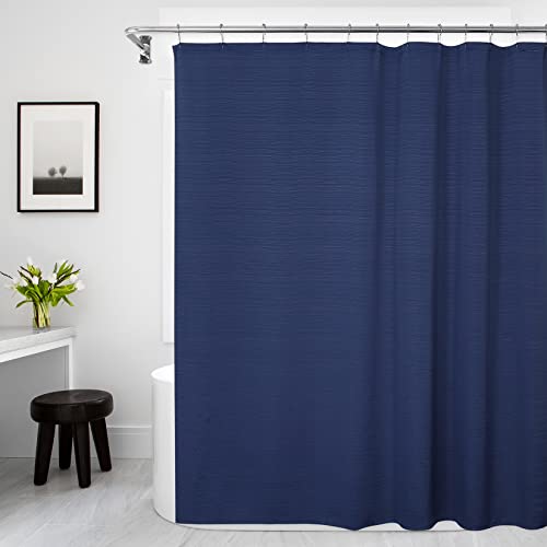 CAROMIO Duschvorhang Waschbar mit strukturierten Streifen Badezimmervorhang in Hotelqualität Duschvorhang Leinenoptik Anti-Schimmel texturiert, Marineblau 183 x 213 cm von CAROMIO