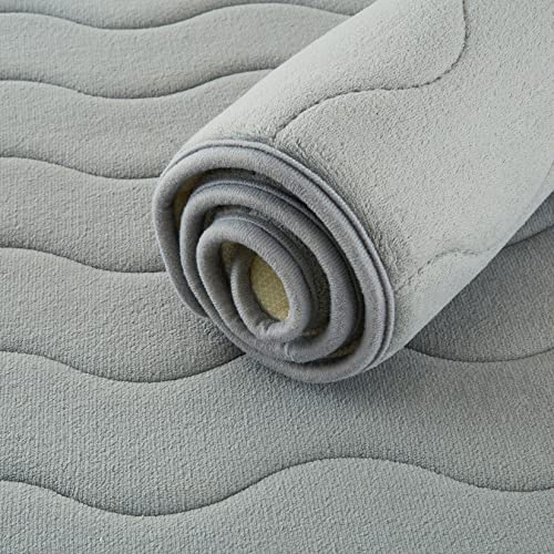 CAROMIO Memory Foam Badezimmer Badteppich Saugfähige Rutschfester Badvorleger Waschbar Badematte，Kurve Grau 40x60 cm von CAROMIO