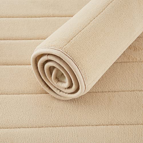 CAROMIO Memory Schaum Badematte Badteppich rutschfest I Badvorleger waschbar und weich I Badezimmerteppich Badematten,Gerade Linie Beige 50x80 cm von CAROMIO