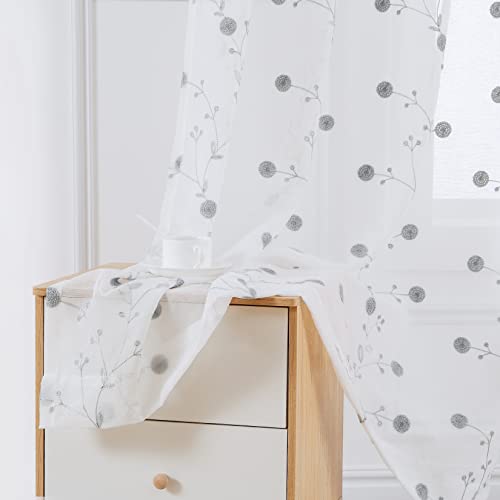 CAROMIO Morder Home Decorations Leinen -Look Semi transparente Fensterbehandlung mit Löwenzahnvorhängen für Schlafzimmer 183 x 132cm grau Zwei Paneele von CAROMIO