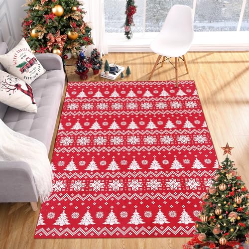 CAROMIO Rugs Weihnachtsfeiertags Teppich, Rutschfester Boho Akzentteppich, niedriger Flor, Bodenmatte, Teppich, Eingangstürmatte, für drinnen und draußen, für Flur, Küche, Wohnzimmer, 80 x 150 cm von CAROMIO