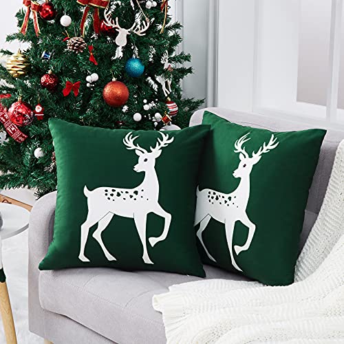 CAROMIO Samt Kissenbezug,Weicher Quadratischer Deko Kissenbezug für Wohnzimmer Schlafzimmer Sofa,Kissenbezug zu Weihnachten,Dunkelgrün,50x50cm,2er Pack von CAROMIO