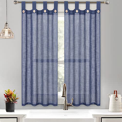 CAROMIO Scheibengardinen im landhausstil Kurz Fenster Vorhang Küchenvorhang Leinen Optik Bistrogardine Landhausstil Kurz Küchengardinen für Küchen, Navy, B68xH114cm, 2er Set von CAROMIO