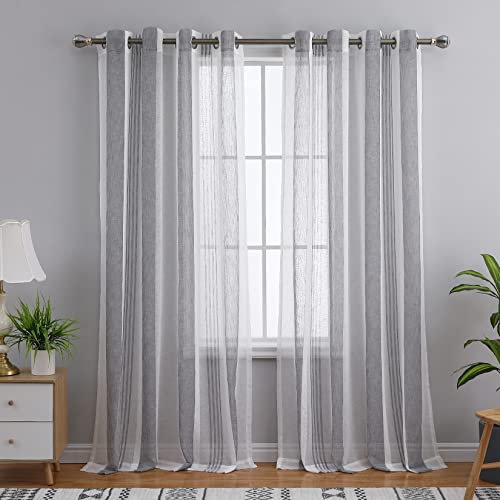 CAROMIO Sheer Vorhang Gardinenschal Streifen Voile Vorhänge mit Ösen halb Transparent Fenster Gardine für Wohnzimmer Schlafzimmer.2er Set,BxH 132*241cm,Dunkelgrau von CAROMIO