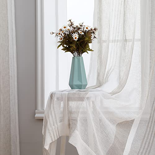 CAROMIO Sheer Vorhang Gardinenschal Streifen Voile Vorhänge mit Ösen halb Transparent Fenster Gardine für Wohnzimmer Schlafzimmer.2er Set,BxH 132*241cm,Natur von CAROMIO