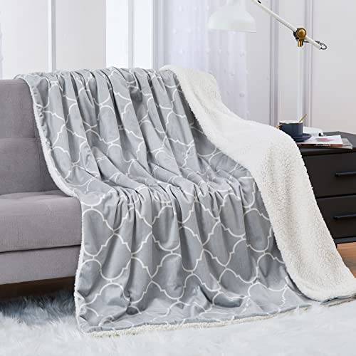 CAROMIO Kuschedecke Sherpa Decke Hochwertige Kuscheldecke Hellgrau 127×152cm, Fleecedecke Wende-Decke aus hochwertige Mikrofaser für Sofadecke Sofaüberwurf Flauschige Decke von CAROMIO