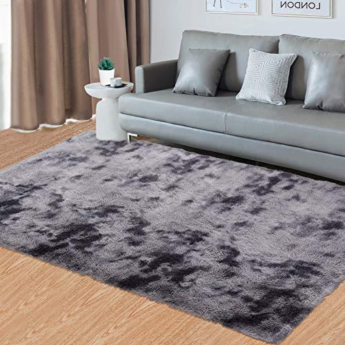 CAROMIO Teppich Schlafzimmer,Soft Area Rug Schlafzimmer Shaggy Teppich Zottige Teppiche Flauschige Bunte Batik-Teppiche Carpet Dunkelgrau,80x150 cm von CAROMIO