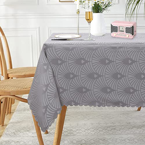 CAROMIO Tischdecke Seidenglanz Wasserabweisend Wachstuch Jacquard Rechteckig Tischschutz Tischwäsche Dekoration für Esstisch Kaffeetisch, Grau 152 x 213 cm von CAROMIO