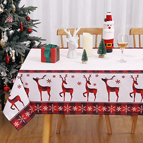 CAROMIO Tischdecke Weihnachten Abwaschbar Tischdekoration für Xmas Wasserabweisend Tischtuch mit Hirsch in Karo Muster Knitterfrei Tischdecke für Esszimmer Schmutzabweisend Tischtuch,Creme,137x200cm von CAROMIO