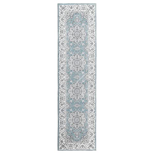 CAROMIO Vintage Läufer Tepiche, Flecken & Wasserdicht Teppich mit Blumenmuster in Distressed-Optik für Flur, Schlafzimmer, Wohnzimmer, Küche, waschbarer Teppich im Vintage-Look 60 x 230 cm, Blau CAROMIO Vintage Läufer Tepiche, Flecken & Wasserdicht Teppich mit Blumenmuster in Distressed-Optik für Flur, Schlafzimmer, Wohnzimmer, Küche, waschbarer Teppich im Vintage-Look 60 x 230 cm, Blau von CAROMIO