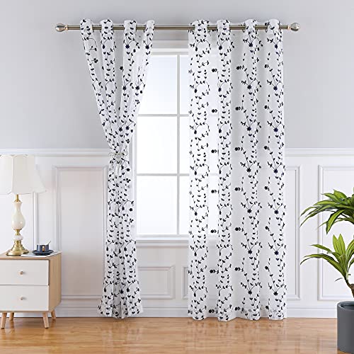 CAROMIO Voile Vorhänge Bestickt Fenster Gardinen 2er Set Transparente Vorhänge Blumenstickerei Dekoschals für Wohnzimmer Gardinen mit Ösen, Navy Blau B132cm*H213cm*2 von CAROMIO