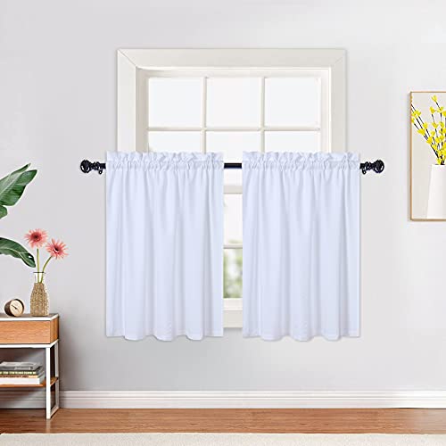 CAROMIO Wasserabweisende Scheibengardinen Modern Halbe Cafe Küchen Scheibengardinen Geprägte Musterstruktur Kurzgardine Kurzstores für Kleinfenster Vorhang Kurz, 2 x B 76 cm x H 61cm, Weiß, 2er Set von CAROMIO
