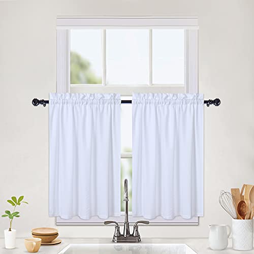 CAROMIO Wasserabweisende Scheibengardinen Modern Halbe Cafe Küchen Scheibengardinen Geprägte Musterstruktur Kurzgardine Kurzstores für Kleinfenster Vorhang Kurz, 2 x B 76 cm x H 76cm, Weiß, 2er Set von CAROMIO