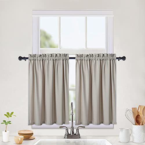 CAROMIO Wasserabweisende Scheibengardinen Modern Halbe Cafe Küchen Scheibengardinen Geprägte Musterstruktur Kurzgardine Kurzstores für Kleinfenster Vorhang Kurz, 2 x B 76 cm x H 91cm, Taupe, 2er Set von CAROMIO