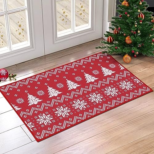 CAROMIO Weihnachts Fußmatte für Drinnen und Draußen, Weihnachts Boho Fußmatten Schneeflocke Rentier Bauernhaus Weihnachtsbaum Maschinenwaschbar rutschfeste Bodenteppiche, 40 x 60 cm von CAROMIO