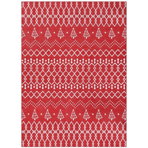 CAROMIO Weihnachts Teppich, Schlafzimmerteppich Roter Schneeflocke Faltbarer Dünner Moderner Teppich Marokkanischer Teppich mit Geometrischem Innenmatte Badezimmerteppich, Wohnzimmer, 80 x 150 cm von CAROMIO