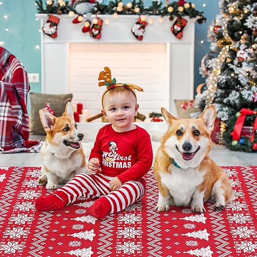 CAROMIO Weihnachts Wohnzimmerteppich, maschinenwaschbar, rutschfest, für den Innenbereich, weihnachtlicher dekorativer Teppich für Schlafzimmer, Esszimmer, Kinderzimmer, Rot, 120 x 170 cm von CAROMIO