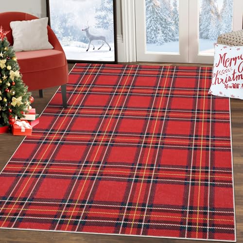CAROMIO Weihnachtsdekorationsteppich, Büffelkariert Eingangsbereich, Weicher Teppich Boden Bezug Geometrische rutschfeste Matte für Schlafzimmer Esszimmer Büro Büffelmuster, 80 x 150 cm von CAROMIO