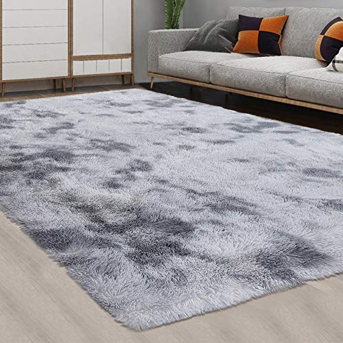 CAROMIO Wohnzimmer Teppich 120x170 cm, Shaggy Teppich Hochflor Teppich Langflor Teppich Kinderzimmer Modern Bunte Batik Teppich Jugendzimmer Flauschig Teppich,Hellgrau von CAROMIO