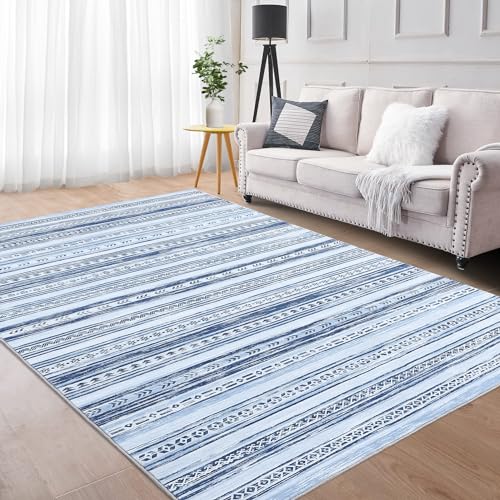 CAROMIO Wohnzimmerteppich, Weich Waschinenwaschbar Marokkanische Boho Bauernhausteppiche für Schlafzimmer rutschfest Neutral Morden Innenbodenteppich für Zuhause Büro Blau 120 x 170 cm CAROMIO Wohnzimmerteppich, Weich Waschinenwaschbar Marokkanische Boho Bauernhausteppiche für Schlafzimmer rutschfest Neutral Morden Innenbodenteppich für Zuhause Büro Blau 120 x 170 cm von CAROMIO