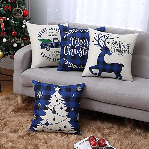 Weihnachten Deko Kissenbezug Weihnachten 45 x 45 Kissenbezüge Frohe Weihnachten Dekokissenbezug Dekor Kissenhülle Zierkissenbezüge Weihnachtskissenbezug Dekorative Kissenhülle Winter Xmas 4er Set von CAROMIO