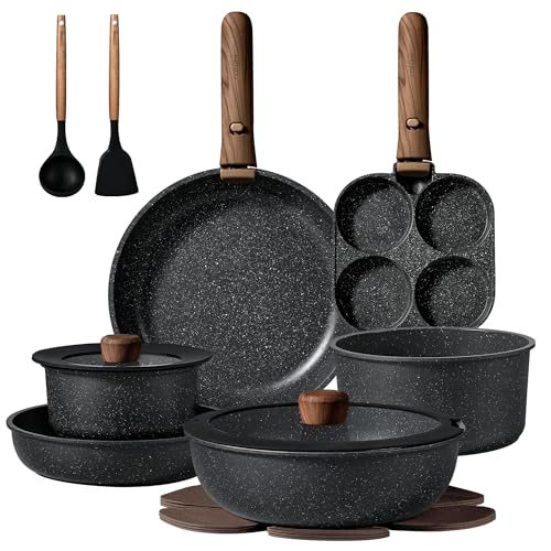 CAROTE 25-teiliges Topf- und Pfannenset, antihaftbeschichtet, Kochgeschirr-Sets, Küchenset, ofen-/spülmaschinen-/kühlschranksicher, platzsparendes Topf-Set, Antihaft-Set mit vielseitigem abnehmbarem CAROTE 25-teiliges Topf- und Pfannenset, antihaftbeschichtet, Kochgeschirr-Sets, Küchenset, ofen-/spülmaschinen-/kühlschranksicher, platzsparendes Topf-Set, Antihaft-Set mit vielseitigem abnehmbarem von CAROTE