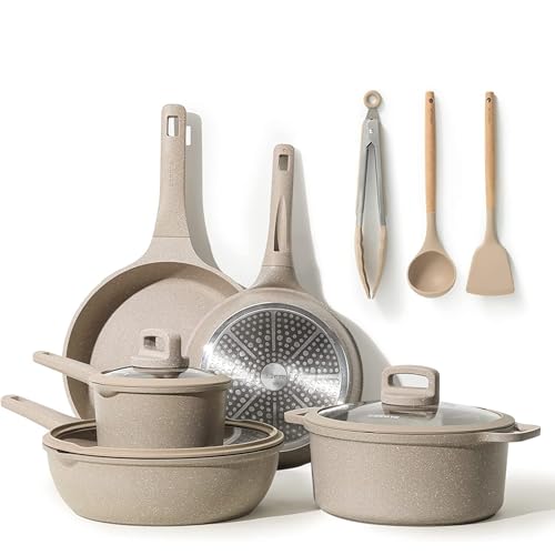 Carote Topfsets Pfannenset 11-Teilig,Pfanne 24cm,28cm,Stielkasserolle 16cm,Topf 24cm,Tiefe Bratpfanne 28cm,Antihaft-Beschichtung mit Deckel,Kochgeschirr-Set,Induktionspfanne von CAROTE