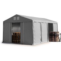 Lagerzelt 6x8 m Zelthalle Industriezelt mit 3m Seitenhöhe pvc Plane 850 n grau 100% wasserdicht Ganzjahreszelt mit Schiebetor von CARPASOL