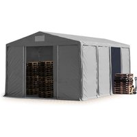 Lagerzelt 8x8 m Zelthalle Industriezelt mit 4m Seitenhöhe pvc Plane 850 n grau 100% wasserdicht Ganzjahreszelt mit Schiebetor von CARPASOL