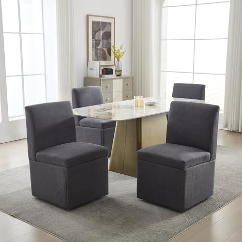 CARPAT SPORT Gepolsterte Esszimmerstühle 2er Set mit Stauraum – Moderne Drehstühle mit Rollen, bequem als Küchenstühle oder Wohnzimmerstühle, Dunkelgrau (Leinenstoff) von CARPAT SPORT