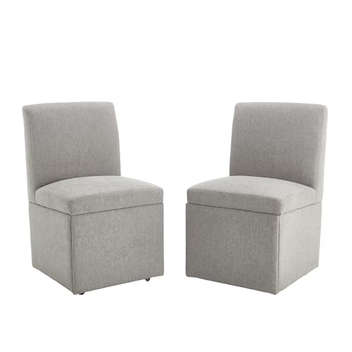 CARPAT SPORT Gepolsterte Esszimmerstühle 2er Set mit Stauraum – Moderne Drehstühle mit Rollen, bequem als Küchenstühle oder Wohnzimmerstühle, Hellgrau (Leinenstoff) von CARPAT SPORT