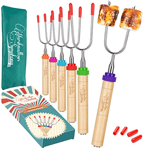 CARPATHEN Lagerfeuerstäbchen für Marshmallows und Hot Dogs – Rotierende Marshmallow-Bratstäbchen Set mit 6 extra langen einziehbaren Gabeln für Feuerstelle & Kamin – Campingzubehör CARPATHEN Lagerfeuerstäbchen für Marshmallows und Hot Dogs – Rotierende Marshmallow-Bratstäbchen Set mit 6 extra langen einziehbaren Gabeln für Feuerstelle & Kamin – Campingzubehör von CARPATHEN