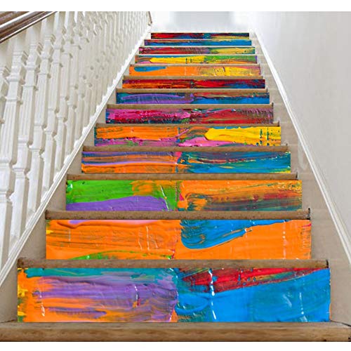 Treppenteppiche Sieben Farben Regenbogen Treppen Aufkleber Selbstklebende Treppen Risers Wandbild Vinyl Aufkleber Tapete Aufkleber Dekor Abziehbilder LQHZWYC (Color : B) von CARPET