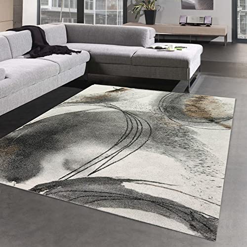 Abstrakter Wohnzimmer Teppich mit Kreisformen in Creme grau Größe 120x170 cm von CARPETIA
