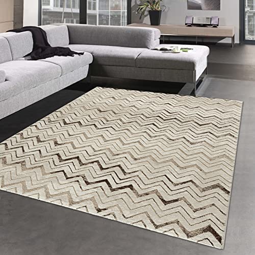 CARPETIA 3D Zickzack Teppich – weicher Hoch Tief Effekt – beige Gold Größe 160 x 230 cm von CARPETIA