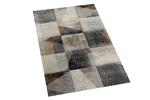 CARPETIA Abstrakter Teppich Flur Wohnzimmer modernes Karomuster in grau beige braun schwarz Größe 60x110 cm von CARPETIA