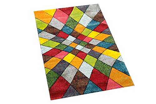 CARPETIA Abstrakter Teppich Wohnzimmer modernes buntes Rautenmuster Design orange gelb grün - pflegeleicht Größe 60x110 cm von CARPETIA