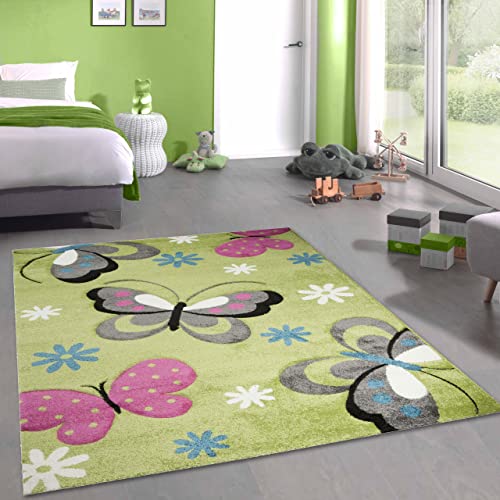 CARPETIA Bunt Kinderzimmer-Teppich mit Schmetterling-Design — strapazierfähig — grün, 160 x 230 cm von CARPETIA