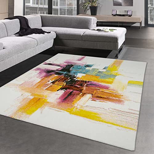 CARPETIA Bunter Designerteppich Wohnzimmer | abstrakt Mehrfarbig Creme gelb Größe 160x230 cm von CARPETIA