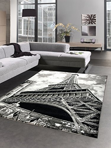CARPETIA Designer Teppich Paris Eiffelturm Motiv grau schwarz Größe 120x170 cm von CARPETIA