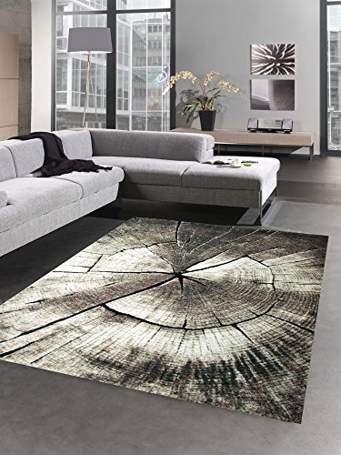 Designer Teppich Wohnzimmerteppich Kurzflor Baumstamm Holz Optik braun Größe 120 cm Rund von CARPETIA